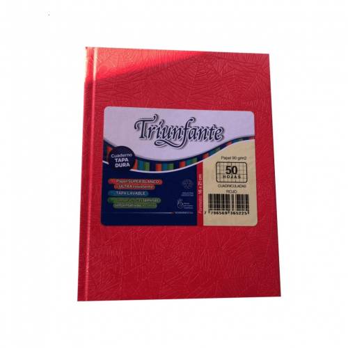 Cuaderno Triunfante Forrado T/d 50 Hjs Cuadriculado Rojo