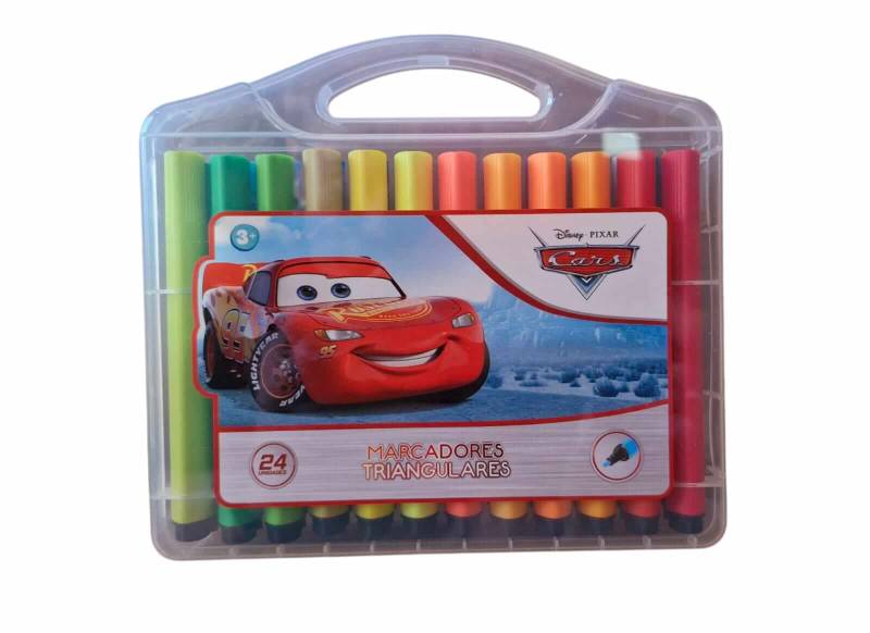 Marcadores Ezco Triangular Disney Cars X 24 Colores En Valija
