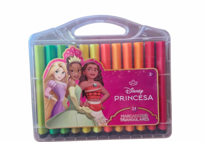 Marcadores Ezco Triangular Disney Princesas X 24 Colores En Valija