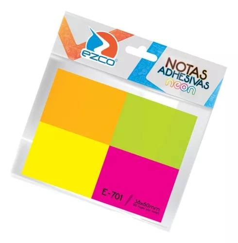 Block De Notas Adhesivas Fluo 38X50 Ezco E-701 Set X 4 Blocks