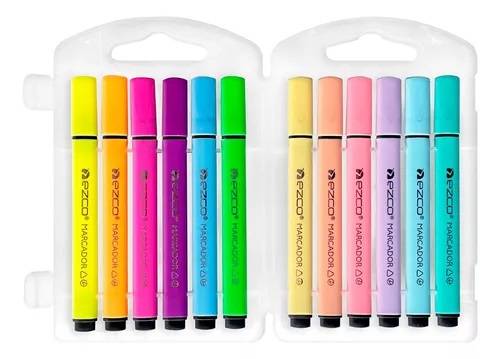 Marcadores Ezco Triangular X 12 (Neon/Pastel) En Valija