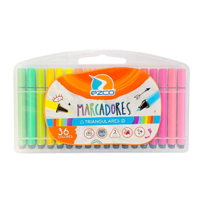 Marcadores Ezco Triangular X 36 Colores En Valija