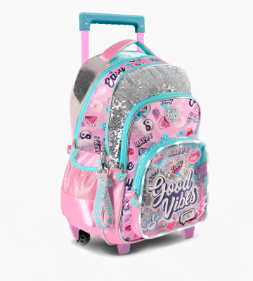 Mochila Footy C/Carro F2121 Good Vibes Rosa/Cele 18' C/Led