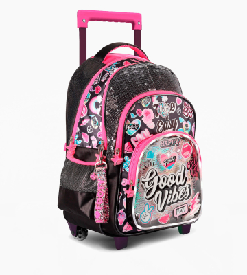 Mochila Footy C/Carro F2121 Good Vibes Neg/Fucs 18' C/Led