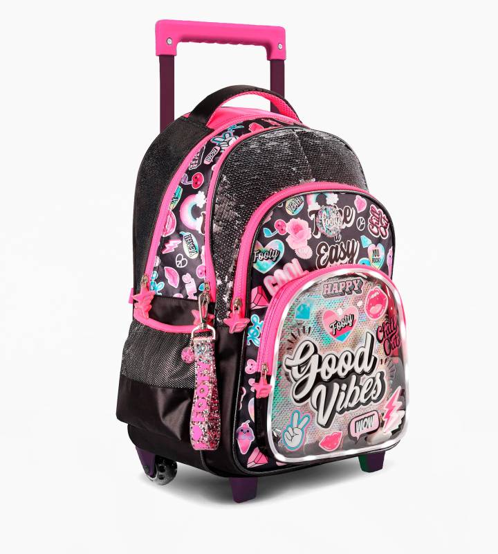 Mochila Footy C/Carro F2121 Good Vibes Neg/Fucs 18 C/Led