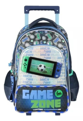 Mochila Footy C/Carro F3231 Game Zone Azul/Verde 18' C/Led
