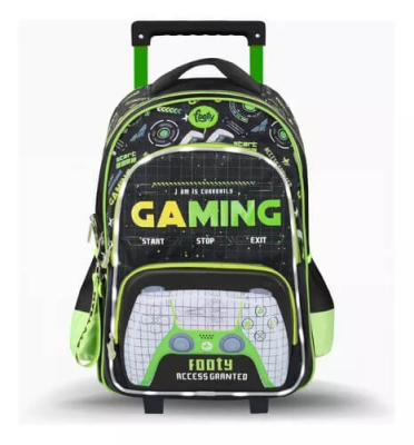 Mochila Footy C/Carro F3261 Level Up Verde 18' C/Led