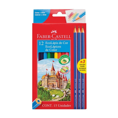 Lapices De Colores Faber Ecolapiz X 12 Largos + 3 Grafito
