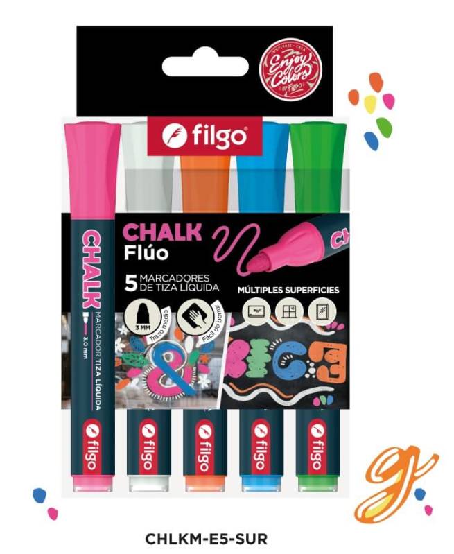 Marcadores Filgo Chalk 3.0 Titna Liquida Estuche X 5 Surtido