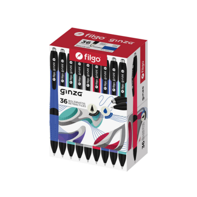 Boligrafo Filgo Ginza 1Mm Retractil Negro Caja X 36 Un