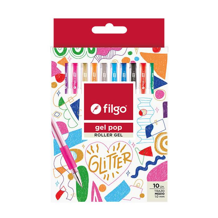Boligrafo Filgo Pop Glitter X 10 Colores En Estuche