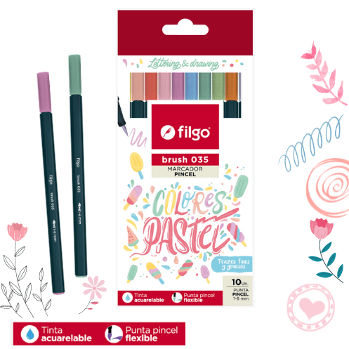 Marcadores Filgo Brush 035 Pastel Estuche X 10 Colores
