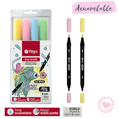 Marcadores Filgo Brush Duo Pastel Estuche X 4 Colores