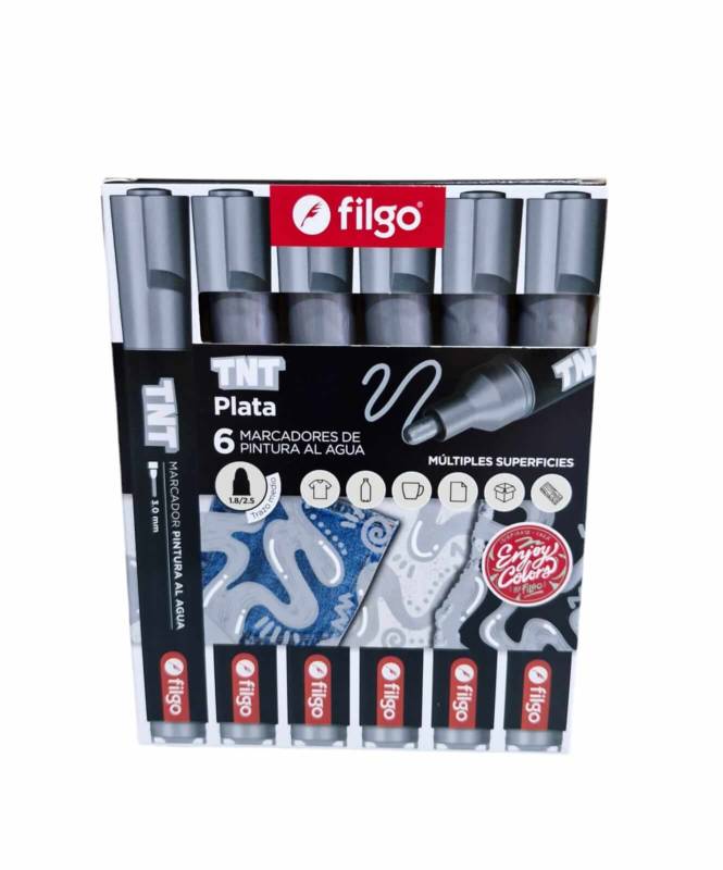 Marcadores Filgo Tnt 3.0 Al Agua Caja X 6 Plata