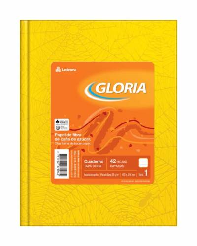 Cuaderno Gloria Td Forrado Amarillo X 42 Hjs Rayado