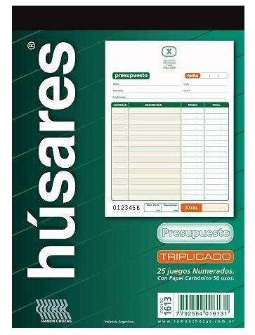Talonario Húsares Triplicado 1613 Presupuesto X 25
