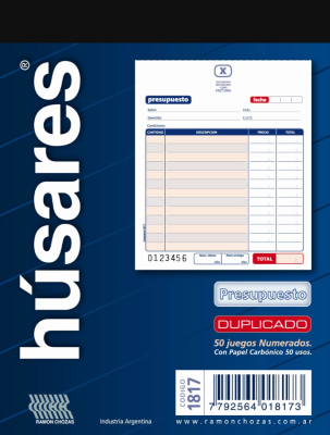 Talonario Húsares Duplicado 1817 Presupuesto Chico X 50