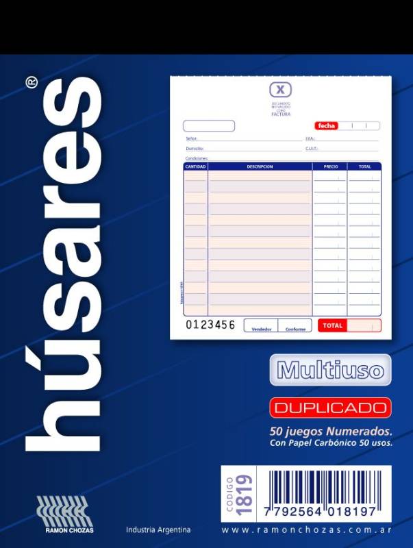 Talonario Húsares Duplicado 1819 Multiuso Chico X 50