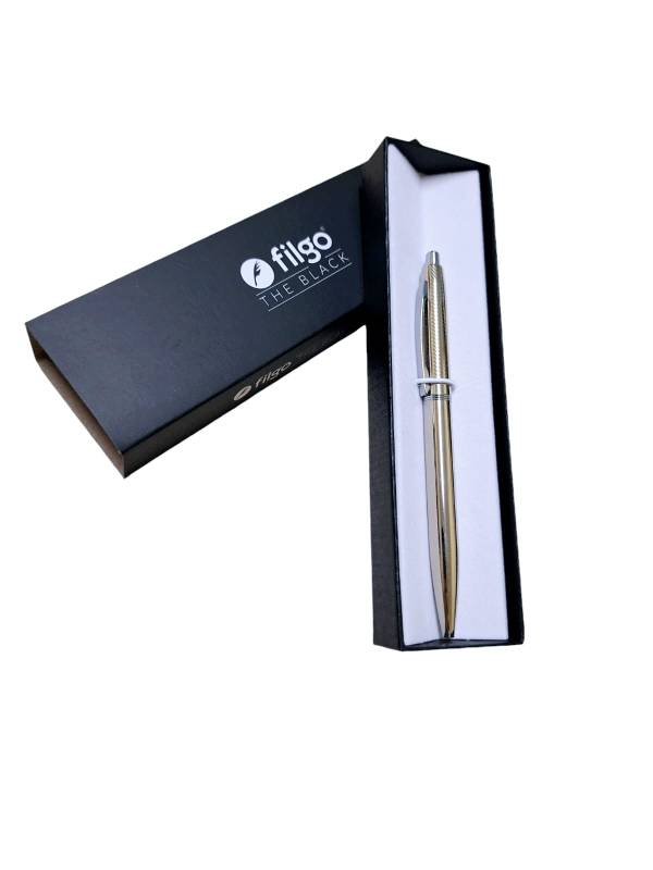 Bolígrafo Filgo Jasper Tinta Negra Retractil Metal Cromado En Estuche