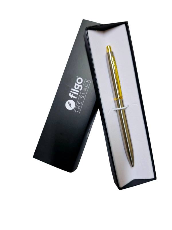 Bolígrafo Filgo Jasper Tinta Negra Retractil Metal Clip Oro En Estuche