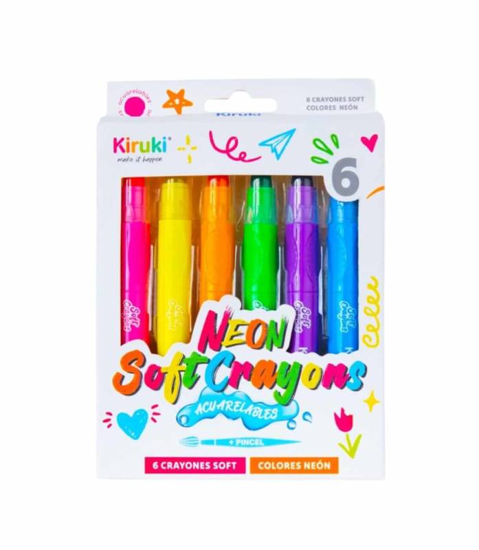 Crayones Kiruki Soft Acuarelables X 6 Neon