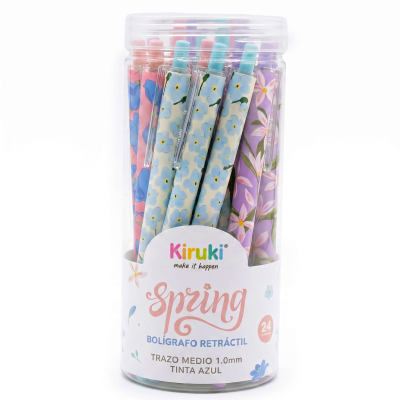Boligrafo Kiruki Spring Retractil Azul 1Mm Tubo X 24 Unid 