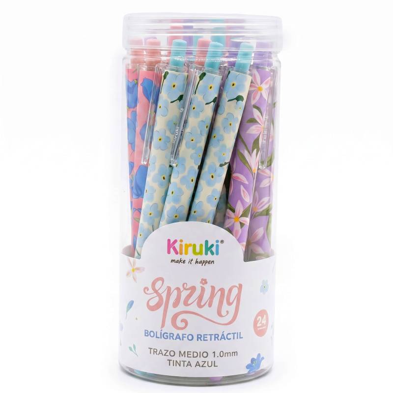 Boligrafo Kiruki Spring Retractil Azul 1Mm Tubo X 24 Unid