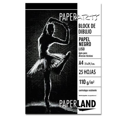 Block P/Dibujo Artistico Paperland Emblocado A4 Negro 110G X 25H