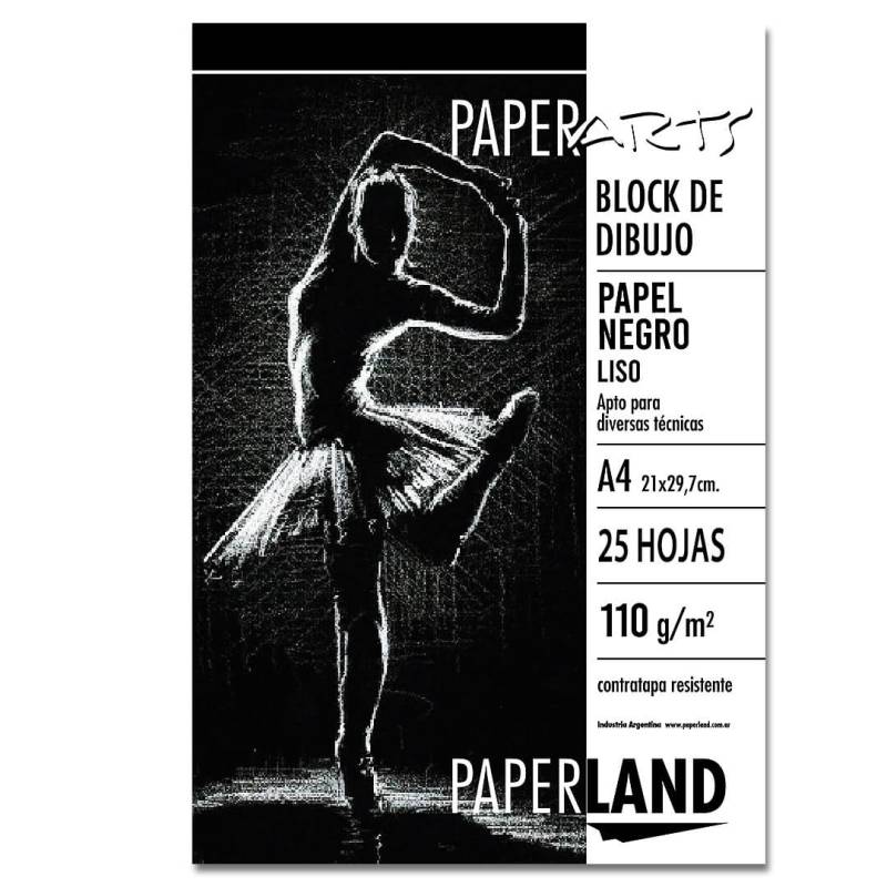 Block P/Dibujo Artistico Paperland Emblocado A4 Negro 110G X 25H