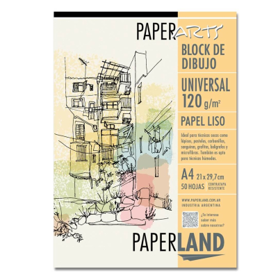 Block P/Dibujo Artistico Paperland Emblocado A4 Liso 120G X 50H