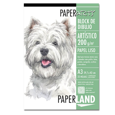 Block P/Dibujo Artistico Paperland Emblocado A3 Liso 200G X 25H