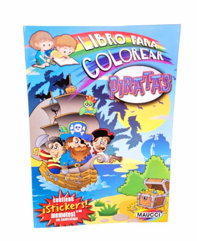 Libro Para Colorear Piratas Con Stickers Y Memotest