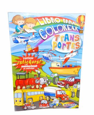 Libro Para Colorear Transporte Con Stickers Y Memotest