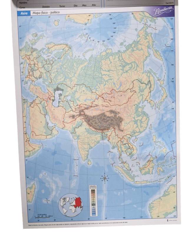 Mapa Rivadavia N°5 Físico Político Asia 20 Hjs