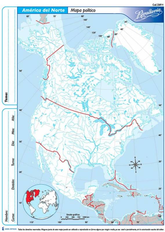 Mapa Rivadavia N°3 Político América Del Norte 40 Hjs