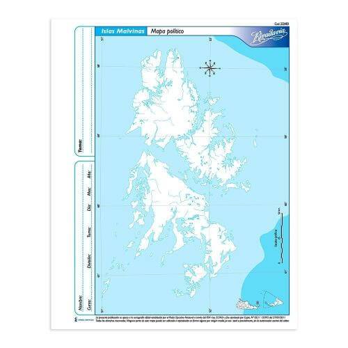 Mapa Rivadavia N°3 Político Islas Malvinas 40 Hjs