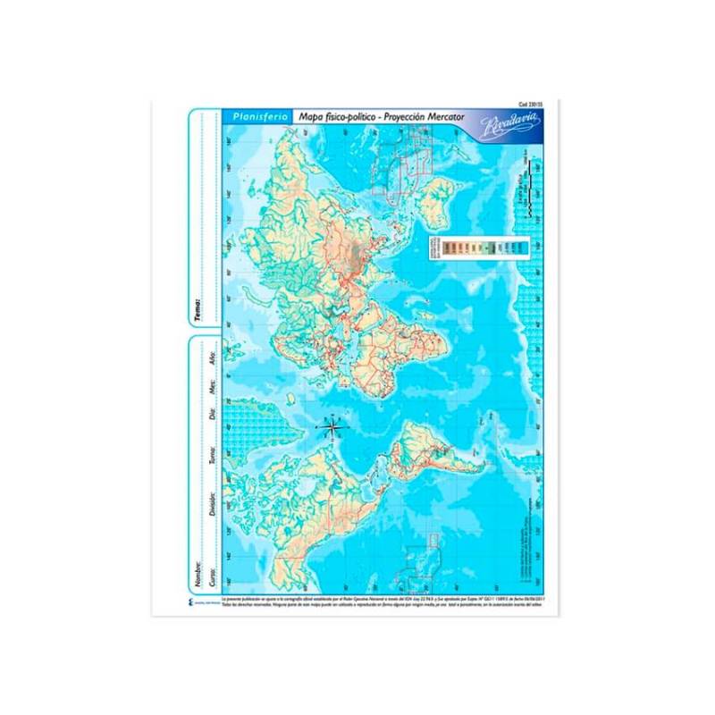 Mapa Rivadavia N°3 Físico Político Planisferio 40 Hjs