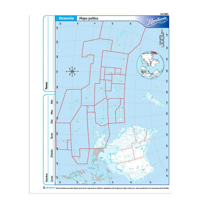 Mapa Rivadavia N°3 Político Oceanía 40 Hjs
