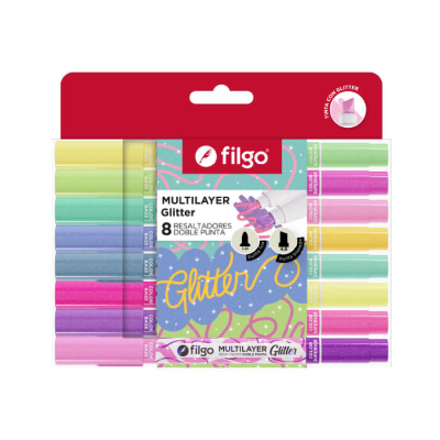 Resaltador Filgo Creativo Multilayer Doble Punta Glitter X 8 Un   