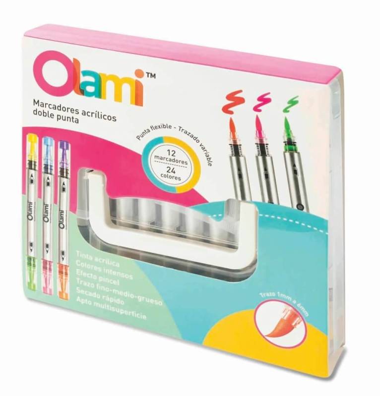 Marcadores Olami Acrílico Doble Punta Estuche X 12 Colores