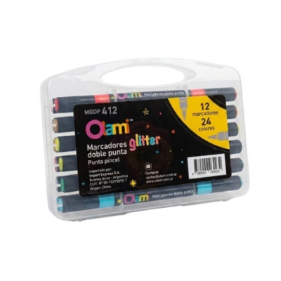Marcadores Olami Glitter Doble Punta Estuche X 12 Colores