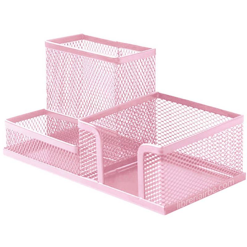 Organizador De Escritorio Values Metal Calado Rosa Pastel