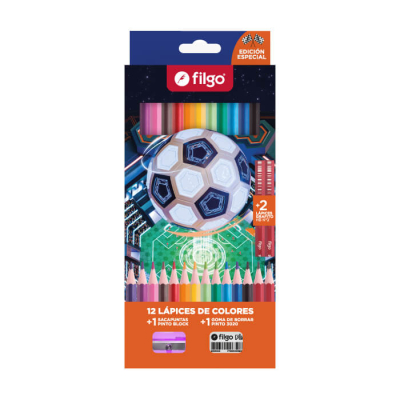 Lapices De Colores Filgo X 12 Largos Futbol + Sacap Y Goma