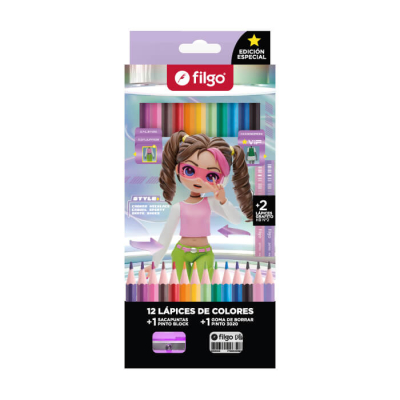 Lapices De Colores Filgo X 12 Largos Digital Style + Sacap Y Goma