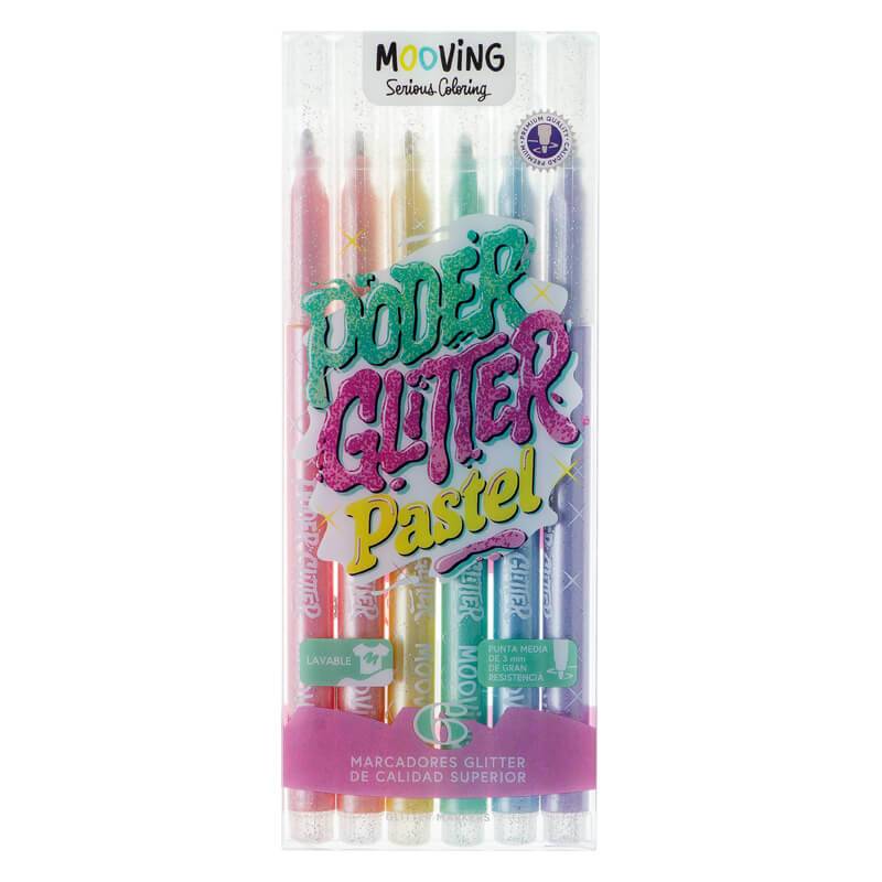 Marcadores Mooving Coloring Glitter Pastel X 6 Un 3021606