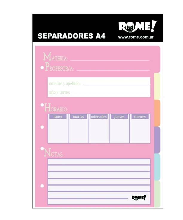 Separador De Materias Rome A4 Rainbow 6H 75002/5