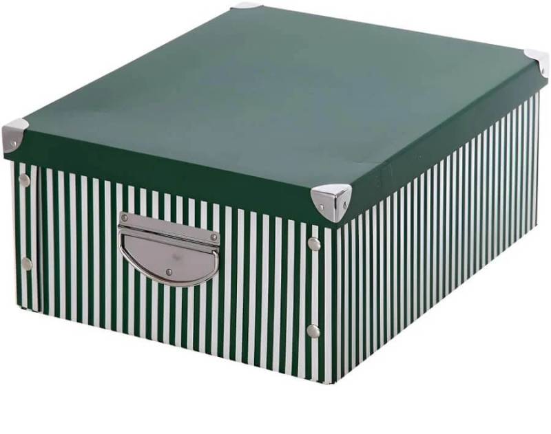 Caja Contenedora Rayada Verde C/Tapa Y Manija 40X33X17
