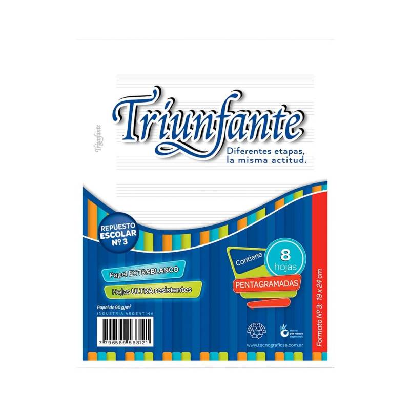 Repuesto Triunfante N°3 P/Musica Pentagramado 8 Hjs