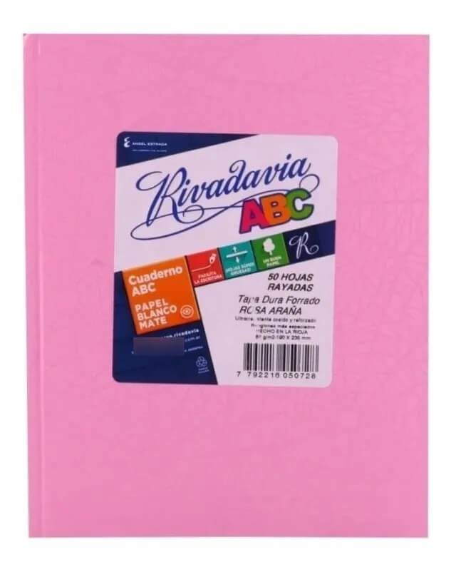 Cuaderno Rivadavia Abc 19X24 Forrado T/D 48 Hjs Rayado Rosa