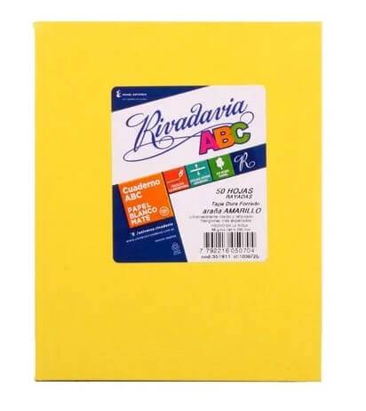 Cuaderno Rivadavia Abc 19X24 Forrado T/D 48 Hjs Rayado Amarillo